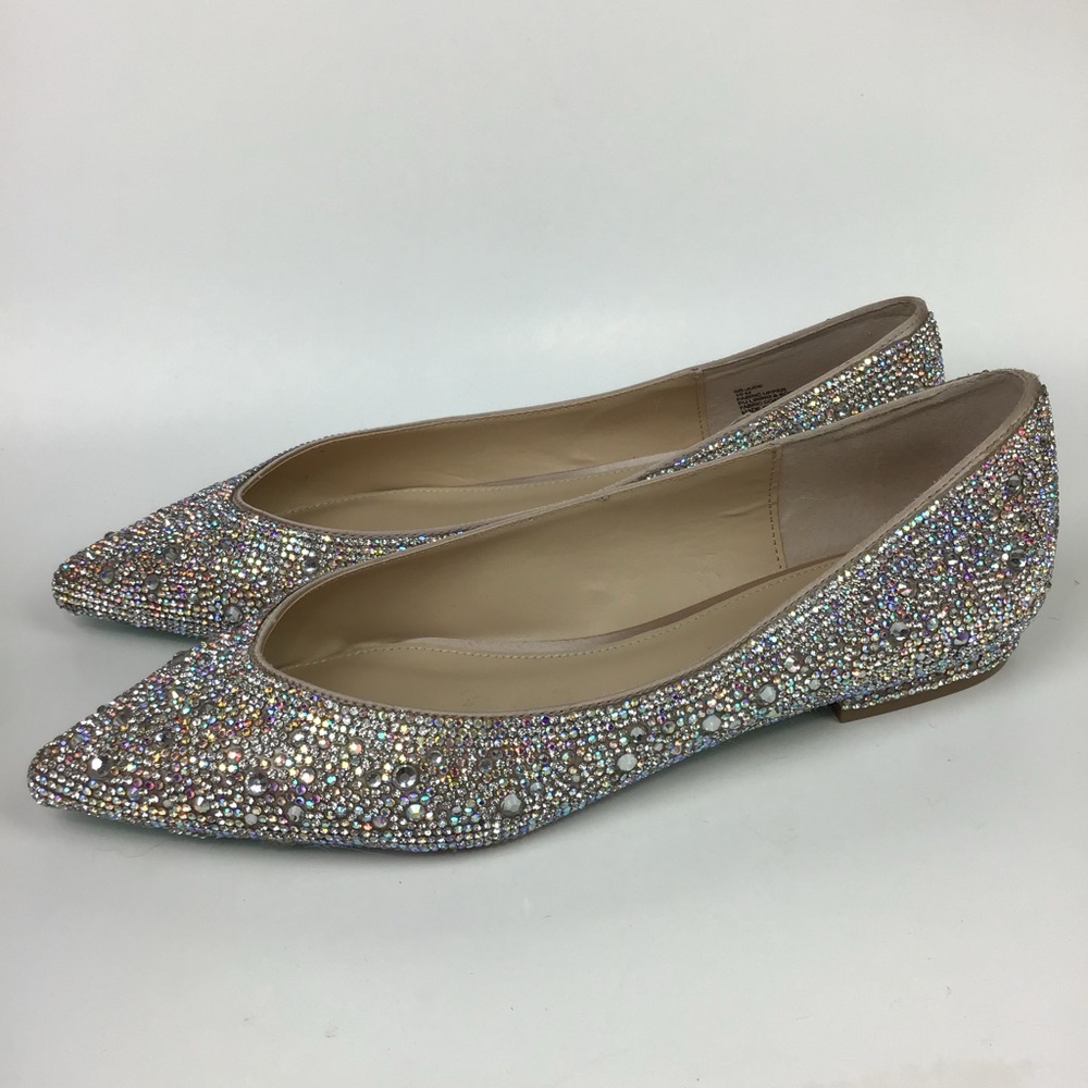 Betsey Johnson Jude Flats Silver Rhinestone Wedding Bling Holiday Pointed 10